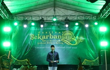 Wali Kota Malang Wahyu Hidayat saat menghadiri pembukaan Festival Sekarbanjar #4 di Pesantren Budaya Karanggenting, RW 07 Kelurahan Merjosari, Kecamatan Lowokwaru, Minggu (6/9/2026). (foto: prokopim)